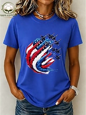  Amerikaanse onafhankelijkheidsdag Dames 100% Katoen T-shirt Afdrukken Grafisch Amerikaanse vlag Vintage Stijlvol Casual Korte mouw Strakke ronde hals Normale tops Casual Dagelijks Weekend Licht beige