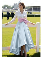 tanie Suknie wieczorowe w kształcie A-Krój A Asymetryczna Sukienka Derby Suknia wieczorowa Suknia balowa  Suknia formalna Elegancja Długi rękaw W serek Kentucky Derby Pasek / szarfa z Kokardki
