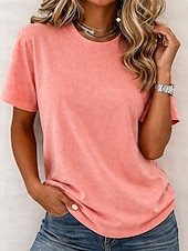  Kvinners 100% bomull T-skjorte Skjorte Vintage Vasket topper Tee Topp Enkel Vintage Mote Stilig Kortermet Crew Hals Vanlige topper Daglig Utendørs Helg Blå Svart Lilla Fuchsia Oransje