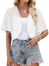 economico impacchi per gli invitati al matrimonio-Scialle Donna Bolero Coprispalle Scialli della Madre Scialli della Sposa Elegante Signore Formale Manica Corta Chiffon Stole da matrimonio Con Colore puro Per Quotidiano Primavera &amp; Estate