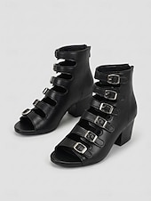 cheap Women-Women's Black Gladiator Heeled Boots - Sophisticated Multi-Strap Cut-Out Sandals with Block Heel &amp; Adjustable Buckles for Outdoor Music Festival &amp; Daily Commute