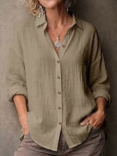 お買い得  エッセンシャルフェイクシャツ-女性用 シャツ ブラウス フェイクリネンシャツ 純色 ベーシック カジュアル 長袖 ラペル レギュラートップス カジュアル 日常 ブルー ブラック ホワイト イエロー ピンク 夏 春