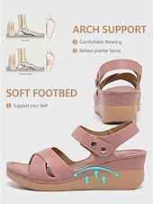 cheap Comfort Sandals-Women's Pink Arch Support Wedge Sandals – Light Weight Cross Strap Comfort Sandals, Adjustable Cushioned Summer Shoes for Walking, All-day Comfort &amp; Daily Wear