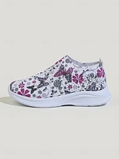cheap Women's Sneakers-Women's Purple Butterfly Floral Print Sneakers, Breathable Knit Rhinestone Slip On Shoes, Comfortable Casual Walking Shoes for Daily, Vacation &amp; Weekend