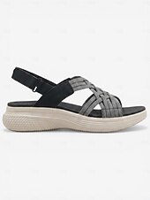 abordables Sandales Confort-Sandales noires sportives pour femmes avec soutien de la voûte plantaire – sandales à bride arrière élastique tissée, chaussures légères, respirantes et rembourrées pour un confort optimal toute la