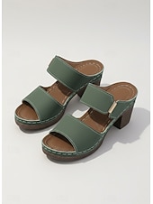 billiga Slide Sandaler-damsandaler med dubbla remmar i grön blockklack - bekväma skor för vardagsutflykter och sommarkläder