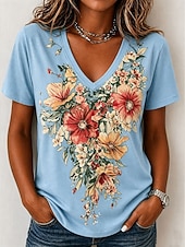 economico T-shirt floreale-Per donna Maglietta Stampato Floreale Grafico Elegante Classico Casual Manica Corta Scollo a V Top Regolari Casuale Quotidiano Blu Rosa Viola Verde Beige Estate Primavera