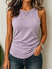  نسائي قطن مغسول 100% Cotton قميص قطني عتيق موضة أنيق بدون كم رقبة عالية مدورة قمصان عادية فضفاض أزرق أسود بنفسجي فاتح الصيف الربيع