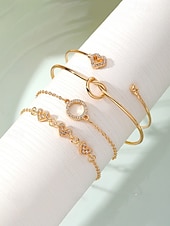 economico Bracciale da donna-Set di 4 bracciali da donna in lega, stile bohémien, impilabili, perfetti per le vacanze al mare, l'uso quotidiano e gli outfit estivi.