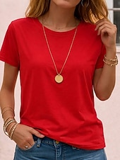  Dame T skjorte T-skjorte عادي Mote Stilfull Grunnleggende Kortermet Crew-hals Vanlige topper Daglig Ut på byen Helg Svart Hvit Rosa Rød Navyblå Sommer Vår Ice silk cool feeling