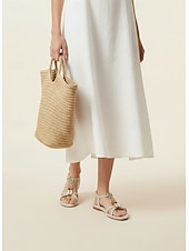 Χαμηλού Κόστους Ισιωμένα σανδάλια-Γυναικεία boho chic φλατ σανδάλια με διακοσμητικές μεταλλικές χάντρες – άνετα υποδήματα για casual και γάμους στην παραλία, καλοκαιρινές εκδηλώσεις και διακοπές