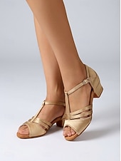 cheap Latin Shoes-Women's Professional Latin Dance Shoes - Gold Satin Low Heel