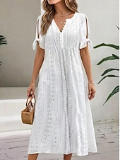 Χαμηλού Κόστους Boho Φόρεμα-Γυναικεία Μίντι φόρεμα Φόρεμα Boho Φόρεμα σε γραμμή Α Καλοκαιρινό φόρεμα Φόρεμα με πλισέ Κομψό Μοντέρνα Μπόχο Causal Καθημερινά ΕΞΩΤΕΡΙΚΟΥ ΧΩΡΟΥ Χαλαρή Εφαρμογή Σκέτο Κοντομάνικο Λαιμόκοψη V