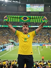 お買い得  アクセサリー-ブラジル国旗柄のメンズポリエステルタオルスカーフ。サッカーの試合観戦、スタジアムイベント、スポーツ観戦、普段使いに最適な、柔らかいサッカーファン応援スカーフです。