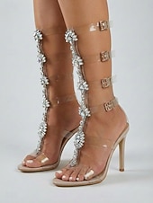 cheap Heeled Sandals-Women's Rhinestone Clear Strap High Heel Sandals, Sexy Stiletto Party Shoes for Nightlife, Clubbing &amp; Glamorous Evening Looks