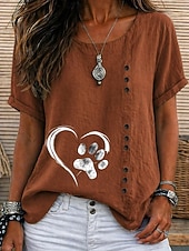 cheap Art&amp;Design Blouses-Women's Blouse Buttons Graphic Geometric Elegant Vintage Daily Short Sleeve Crew Neck Regular Tops Casual Daily Holiday Blue Pink Army Green Brown Green Summer Spring