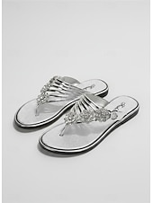 economico Infradito scivolosi-sandali da donna con strass dorati, eleganti scarpe estive basse per la spiaggia, casual e per le vacanze