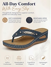 billiga Slide Sandaler-kvinnors komfortkil-thongsandaler, vadderade platåsandaler för sommarstrandpromenader