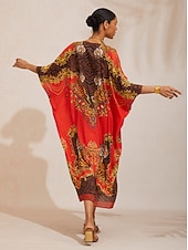 お買い得  プリントカジュアルドレス-スカーレットティグレス フラウィーシフォン シャーリングカフタン