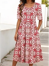 ieftine Rochii casual florale-Pentru femei Rochii Midi Rochie de schimb Vacanță Casual Boho Zilnic Rochie de vară Rochie de primăvară Fit regulat Floral Grafic Lungime Manșon 3/4 Stil Nautic Albastru piscină Alb Verde Deschis