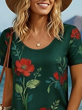 abordables Robes fleuries-Femmes Mini robe Robe Décontractée Robe T-Shirt Mode Moderne Quotidien Extérieur Vacances Coupe régulière Fleuri Graphique Manche Courte Col ras du cou Vin Vert Véronèse bleu marine Vert Été Printemps