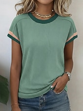 ieftine tricou simplu-Pentru femei Tricou Tee Top Peteci Simplu Modă Stilat Clasic Manșon scurt Stil Nautic Topuri obișnuite Casual Zilnic Ieșire Albastru piscină Negru Roz Îmbujorat Trifoi Vară Primăvară