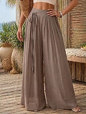 ieftine Pantalonii-Pentru femei Pantaloni cu aspect de in Picior Larg chinez Vacanță De Bază Lungime totală Talie Înaltă Simplu Cordon Respirabil Inelastic Vacanță Stradă Casual Gri Negru Roz Îmbujorat Kaki Var