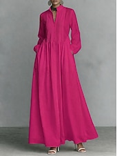 Недорогие Выпускные платья-Жен. Длинное платье Платье-рубашка Белое платье Платье на выпускной Элегантный стиль Мода Современное на открытом воздухе Отпуск На выход Стандартный Полотняное плетение Длинный рукав Вырез под горло