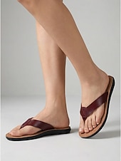 abordables Mujeres-Sandalias de dedo color marrón claro para mujer: chanclas cómodas y acolchadas con tiras de piel sintética para vacaciones en la playa y viajes de verano. &amp;Relajación informal al aire libre