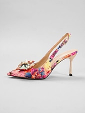 abordables sapatos slingback-Women's Vibrant Multi-Color Slingback Heels - Stylish Pointed Toe Pumps with Decorative Bow Knot &amp; Neon Accents for Daily Street Fashion, Chic Work Outfits &amp; Summer Socials