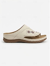 economico Infradito scivolosi-sandali con plateau ricamati in stile bohémien da donna - comode mules con puntale per uso interno/esterno, vacanze estive e relax informale