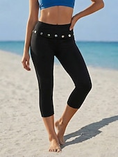 cheap Plain Leggings-Women's Leggings Vacation Capris Medium Waist Comfort High Elasticity Dark-Gray Black Brown Summer Spring Slim Fit