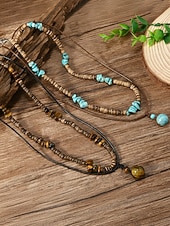 Χαμηλού Κόστους Ανδρικά κοσμήματα-Ανδρικό κολιέ μποέμ με κέλυφος καρύδας και τυρκουάζ, μπλε και καφέ κολιέ με χάντρες σε στρώσεις για διακοπές στην παραλία, ρούχα σε θέρετρα, casual καλοκαιρινά ρούχα και καθημερινή χρήση