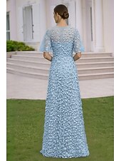 cheap Floor Length-A-Line Dress Floor Length Wedding Guest Dress Formal Dresses Evening Gown Mother of the Bride Dress Short Sleeve Crew Neck Elegant Simple Embellished Formal Lace with 3D Flowers