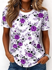 billiga Blommig t-shirt-Dam T-shirt Mönster Blommig Grafisk Växter bohemliv Hawaiisk Stylish Kortärmad Rund hals Långa toppar Dagligen Blå Svart Ljusrosa Gul Mörkgrön Sommar Vår