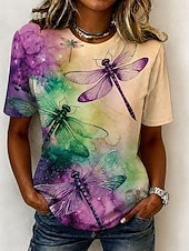 economico Maglietta Animali-Per donna Maglietta Stampato Floreale Grafico Libellula Bohemien Hawaiano Elegante Manica Corta Girocollo Top Regolari Casuale Quotidiano Blu Giallo Rosa Viola Verde Estate Primavera