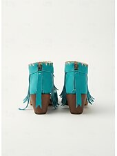 baratos Sandálias de salto-sandálias femininas peep-toe com franjas estilo bohemiao azul e salto bloco – sapatos de verão abertos no estilo western para festivais de música e passeios casuais