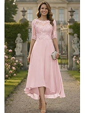 preiswerte Knöchellänge-A-Linie Bodenlang Partykleid Cocktailkleid Kleid für Hochzeitsgäste Brautmutterkleid Halbarm Rundhalsausschnitt Elegant Formell Hochzeitsgast Formeller Abend Chiffon mit Einfarbig