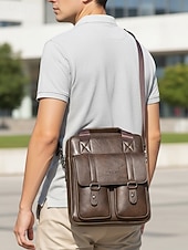 preiswerte Taschen für Herren-Messenger Bag für Herren aus Kunstleder, geräumige Aktentasche mit mehreren Fächern und verstellbarem Schultergurt, stilvolle Reisetasche für Freizeit und Beruf, geeignet für den täglichen Arbeitsweg und die Arbeit.
