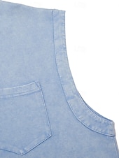  Vintage-Tanktop für Herren, 100 % Baumwolle, Acid-Wash-Optik, ärmelloses Unterhemd, Henley-Shirt, schlichtes Sommer-Design, Basic-Tasche, Knöpfe, Urlaub, Streetwear, schwarzes T-Shirt für Herren