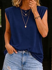 economico T-shirt semplice-Per donna Maglietta Tinta unica Grafico Moda Elegante Essenziale Senza Maniche Girocollo Top Regolari Casuale Quotidiano Uscire Blu Nero Bianco Giallo Marrone chiaro Estate Primavera