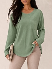 Χαμηλού Κόστους Απλή μπλούζα-Γυναικεία Μπλούζα με υφή Βάφλα μπλουζάκι Μοντέρνα Μακρυμάνικο Στρογγυλή Ψηλή Λαιμόκοψη Στρογγυλή Λαιμόκοψη Μακριές μπλούζες Causal Κίτρινο Βυσσινί Πορτοκαλί Πράσινο του τριφυλλιού Φθινόπωρο