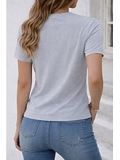 preiswerte Einfarbiges T-Shirt-Damen T-Shirt aus 100% Baumwolle einfarbig stilvoll klassisch lässig kurzärmlig Rundhals lange Oberteile für den täglichen Gebrauch Ausgehen Schwarz Weiß Dusty Rose Grau Sommer Frühling