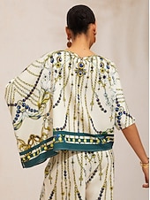 baratos camisas, tops e blusas-Blusa vintage de cetim sedoso com mangas dolmã