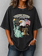 billiga Självständighetsdagen Topp-amerikanska självständighetsdagen dam-t-shirt i 100 % bomull bomullsskjorta vintage tvättad topp tryck grafiskt flagga snygg grundläggande klassisk kortärmad rund hals vanlig topp casual daglig blå svart lila grön