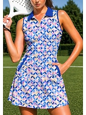 tanie Sukienka damska-Damskie Geometryczny Sukienka do tenisa Sukienka sportowa Bez rękawów Nadruk Oddychający Bransoletka tenisowa Golf Badminton Kołnierz polo Kołnierz zapinany na zamek Sukienka Królewski błękit Odzie