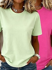  Koszulka damska 100% bawełna Podstawowa Klasyczna Nowoczesna Krótki rękaw Okrągły dekolt Zwykłe Topy Casual Codzienne Wyjście Czarne  Czerwone Białe+Różowe Białe  Czarne Zielone  Niebieskie