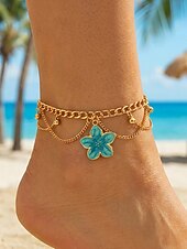 economico Bracciale da donna-Cavigliera da donna boho con ciondolo a fiore in lega, catena a strati multicolore per vacanze al mare, resort estivi e abbigliamento casual di tutti i giorni.