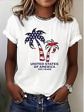  Amerikansk uavhengighetsdag Dame T skjorte Trykt mønster Grafisk Flagg Bokstaver Årgang Mote Stilfull Kortermet Crew-hals Rund hals Vanlige topper Avslappet Daglig Helg Hvit Hvit 2 Hvit 3 Sommer Vår