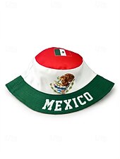 baratos Acessórios-Chapéu bucket masculino reversível em poliéster, estampa da bandeira do México, chapéu leve para torcedores de futebol, ideal para dias de jogo, esportes casuais e atividades ao ar livre.